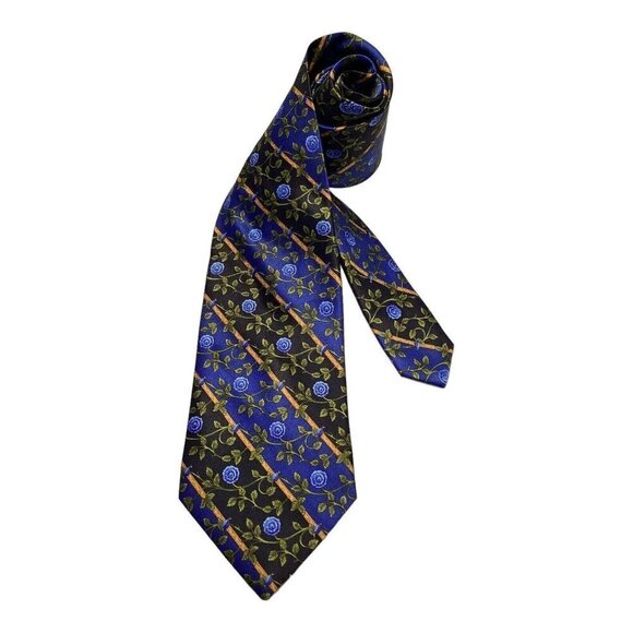 ALTEA MILANO Blue Flower Print Luxury Designer Silk Tie Made In Italy W:3.5" NWT - Picture 1 of 6